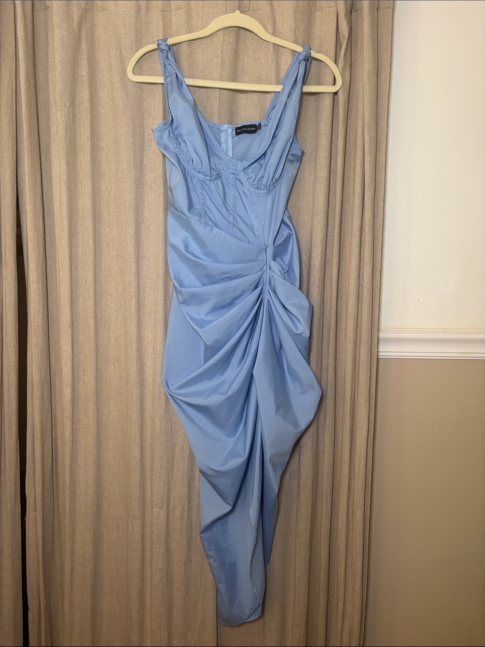 PrettyLittleThing Powder Blue Draped Midi Dress